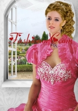 Inexpensive Red Organza Short Quinceanera Jacket with Ruffles ACCJA110FOR