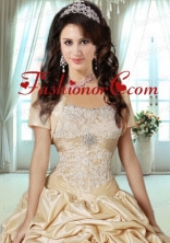 Lovely Taffeta Open Front Quinceanera Jacket in Champagne ACCJA064FOR
