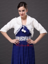 Modest V Neck Half Sleeves Faux Fur Wedding Party and Prom White Jacket RR0915055FOR