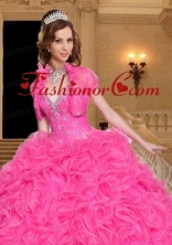 Most Popular Beading and Ruffles Hot Pink Quinceanera Jacket with Open Front ACCJA099FOR
