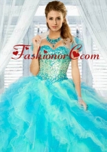 Newest Baby Blue Organza Bolero Quinceanera Jackets with Ruffles ACCJA035FOR