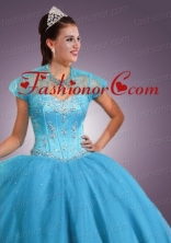 Newest Baby Blue Tulle short Quinceanera Jacket with Beading and Sequins ACCJA070FOR