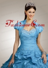 Special Beading and Ruffles Quinceanera Jacket with Ruching in Aqua Blue ACCJA076FOR