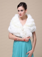 Top Selling Faux Fur Wedding Shawl With Lace V neck RR0915017FOR