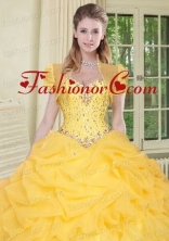 Top Selling High Quality Instock Yellow Quinceanera Jacket with Beading and Ruffles ACCJA126FOR