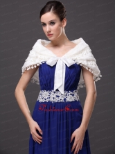 V Neck White Wedding Party and Prom or Cocktail Faux Fur Wedding Wrap RR0915049FOR