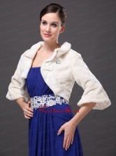 White Faux Fur Open Front Fold over Collar Prom Jacket RR0915031FOR