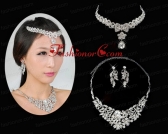 Alloy Wedding Jewelry Set Including Necklace And Earrings in Silver ACCJSET226FOR