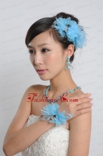 Auqa Blue Rhinestones Alloy Jewelry Sets Including Earing and Necklace ACCJSET235FOR