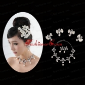 Bowknot Pearl and Rhinestone Necklace Earring Jewelry Set ACCJSET196FOR