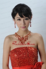 Exquisite Red Intensive Jewelry Set Necklace And Head Bowknot ACCJSET182FOR