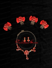Heart In Heart Red Artistic Jewelry Set Including Necklace And Headpiece ACCJSET177FOR
