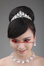 High Quality Rhinestone Dignified Ladies Necklace and Tiara ACCJSET023FOR