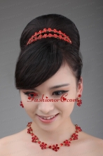 Red Rhinestone Wedding Jewelry Set Including Necklace Crown And Earrings ACCJSET006FOR