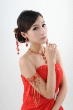 Vintage Style Red Artistic Necklace Bracele And Hair Clasp ACCJSET178FOR