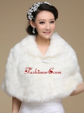 2015 Ivory Faux Fur Shawl With Button Front Closure ACCWRP008FOR