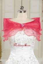 Beautiful Organza Coral Red Shawls with Beading JSA001-30FOR