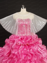 White Sector Scoop Organza Shawl with Beading JSA015FOR