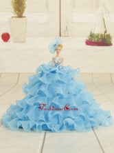 2015 Aqua Blue Bowknot Quinceanera Doll Dress Quinceanera005for