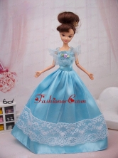 Aqua Blue Hand Made Flower Princess Quinceanera Doll Dress Babidf090for