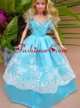 Baby Blue And Off The Shoulder Ball Gown For Quinceanera Doll Babidf047for