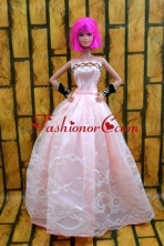 Baby Pink Gown For Quinceanera Doll With Lace And A-line Babidf211for