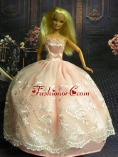 Baby Pink And Lace Handmade Dresses Fashion Party Clothes Gown Skirt For Quinceanera Doll Babidf262for