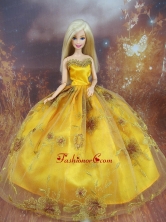 Beading Decorate Ball Gown Gold Quinceanera Doll Dress Babidf114for