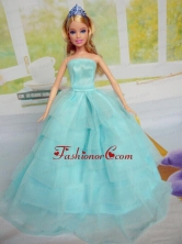 Beautiful Aqua Blue Party Clothes For Noble Quinceanera Doll Tulle Babidf290for