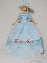 Beautiful Blue Gown With Embroidery Dress For Noble Quinceanera Doll Babidf338for