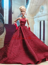 Beautiful Burgundy Satin Party Dress For Noble Quinceanera Doll Babidf307for