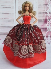 Beautiful Embroidery Ball Gown Red And Black Quinceanera Doll Dress Babidf118for