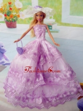 Beautiful Fuchsia Party Clothes Fashion Dress For Noble Quinceanera Doll Organza Babidf289for