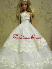 Beautiful Organza Embroidery White Quinceanera Doll Dress Babidf128for