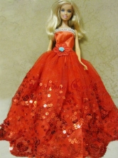 Beautiful Organza Red Ball Gown Quinceanera Doll Dress Babidf127for