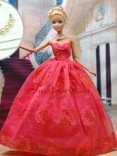 Beautiful Organza Red Party Clothes Fashion Dress For Noble Quinceanera Doll Babidf308for