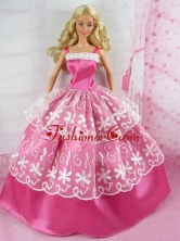 Beautiful Pink Gown With Embroidery For Quinceanera Doll Babidf163for
