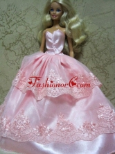 Beautiful Pink Handmade Dress With Lace Dress For Noble Quinceanera Babidf133for