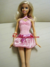 Beautiful Printing Short Pink Quinceanera Doll Dress Babidf126for