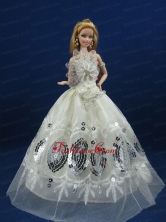 Beautiful White Dress With Sequins Made To Fit The Quinceanera Doll Babidf222for