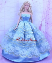 Blue Handmade Gown With Appliques And Sequins Made To Fit The Quinceanera Doll Babidf161for
