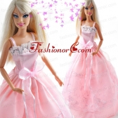 Bowknot Embroidery Princess Pink Quinceanera Doll Dress Babidf371for