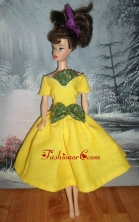 Bowknot Yellow Short Princess Party Clothes Quinceanera Doll Dress Babidf373for