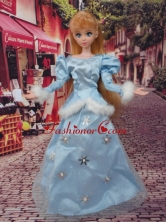 Cute Baby Blue Scoop Long Sleeves Appliques Made To Fit The Quinceanera Doll Babidf255for