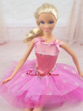 Cute Rose Pink Straps Beaded Decorate Party Dress For Quinceanera Doll Babidf391for