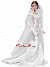 Elegant Handmade White Quinceanera Satin Wedding Dress For Quinceanera Doll Babidf350for