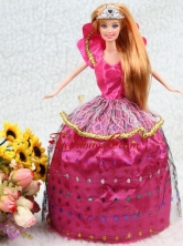 Elegant Hot Pink Taffeta Ball Gown Party Clothes Embroidery Dress For Nobel Quinceanera Babidf084for