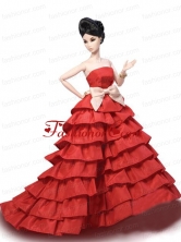 Elegant Party Dress With Red Taffeta Made To Fit The Quinceanera Doll Babidf352for