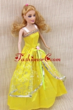 Elegant Party Dress With Yellow Taffeta Made To Fit The Quinceanera Doll Babidf366for