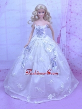 Elegant White Gown With Embroidery And Sequins Made To Fit The Quinceanera Doll Babidf164for